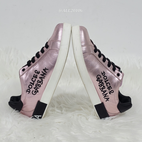 Dolce&Gabbana Metallic Pink Leather Sneakers Size 36 Designer Luxury Shoes Italy - Picture 4 of 11
